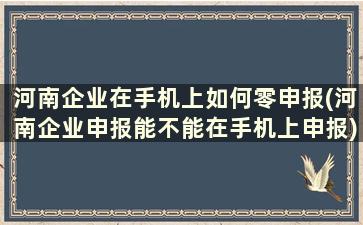 河南企业在手机上如何零申报(河南企业申报能不能在手机上申报)