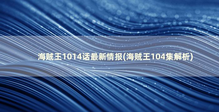 海贼王1014话最新情报(海贼王104集解析)