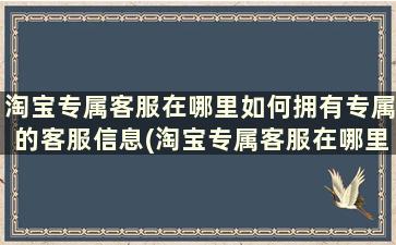 淘宝专属客服在哪里如何拥有专属的客服信息(淘宝专属客服在哪里如何拥有专属的客服号)