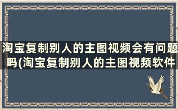 淘宝复制别人的主图视频会有问题吗(淘宝复制别人的主图视频软件)