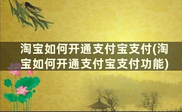 淘宝如何开通支付宝支付(淘宝如何开通支付宝支付功能)