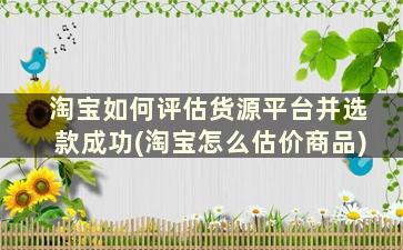 淘宝如何评估货源平台并选款成功(淘宝怎么估价商品)