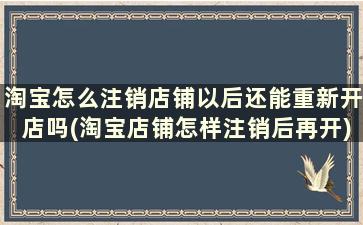 淘宝怎么注销店铺以后还能重新开店吗(淘宝店铺怎样注销后再开)