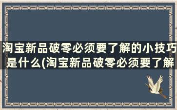 淘宝新品破零必须要了解的小技巧是什么(淘宝新品破零必须要了解的小技巧吗)