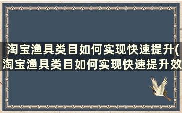 淘宝渔具类目如何实现快速提升(淘宝渔具类目如何实现快速提升效率)