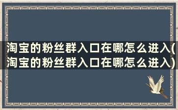 淘宝的粉丝群入口在哪怎么进入(淘宝的粉丝群入口在哪怎么进入)