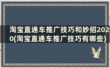 淘宝直通车推广技巧和妙招2020(淘宝直通车推广技巧有哪些)