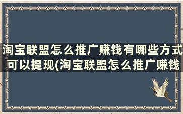 淘宝联盟怎么推广赚钱有哪些方式可以提现(淘宝联盟怎么推广赚钱技巧)