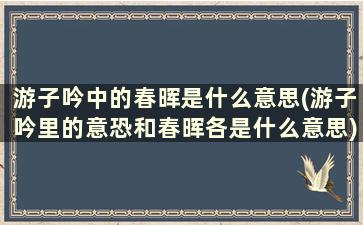 游子吟中的春晖是什么意思(游子吟里的意恐和春晖各是什么意思)