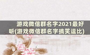 游戏微信群名字2021最好听(游戏微信群名字搞笑逗比)