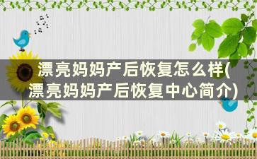 漂亮妈妈产后恢复怎么样(漂亮妈妈产后恢复中心简介)