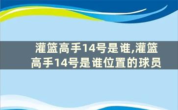 灌篮高手14号是谁,灌篮高手14号是谁位置的球员