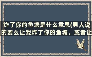 炸了你的鱼塘是什么意思(男人说的要么让我炸了你的鱼塘，或者让我做你的海王，这是啥意思)