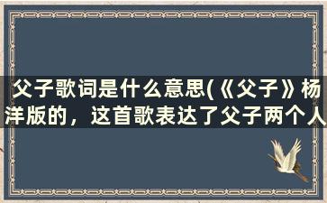 父子歌词是什么意思(《父子》杨洋版的，这首歌表达了父子两个人什么情感)