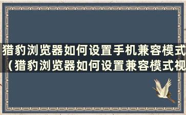 猎豹浏览器如何设置手机兼容模式（猎豹浏览器如何设置兼容模式视频）