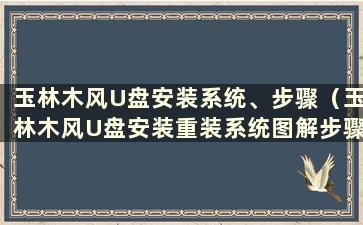 玉林木风U盘安装系统、步骤（玉林木风U盘安装重装系统图解步骤）