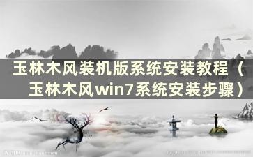 玉林木风装机版系统安装教程（玉林木风win7系统安装步骤）