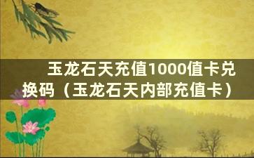 玉龙石天充值1000值卡兑换码（玉龙石天内部充值卡）