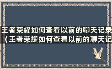 王者荣耀如何查看以前的聊天记录（王者荣耀如何查看以前的聊天记录）