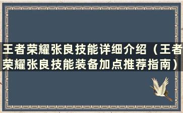 王者荣耀张良技能详细介绍（王者荣耀张良技能装备加点推荐指南）