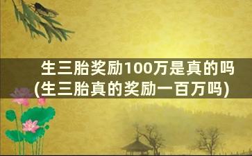 生三胎奖励100万是真的吗(生三胎真的奖励一百万吗)