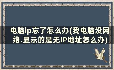 电脑ip忘了怎么办(我电脑没网络.显示的是无IP地址怎么办)