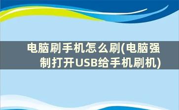 电脑刷手机怎么刷(电脑强制打开USB给手机刷机)