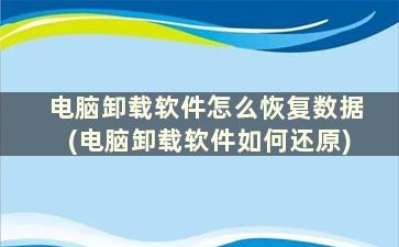 电脑卸载软件怎么恢复数据(电脑卸载软件如何还原)