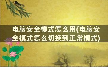 电脑安全模式怎么用(电脑安全模式怎么切换到正常模式)