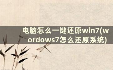 电脑怎么一键还原win7(wordows7怎么还原系统)