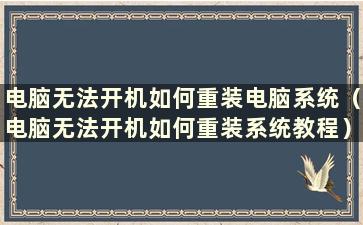 电脑无法开机如何重装电脑系统（电脑无法开机如何重装系统教程）