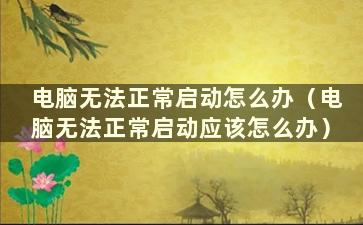 电脑无法正常启动怎么办（电脑无法正常启动应该怎么办）