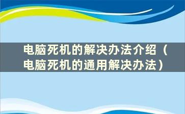 电脑死机的解决办法介绍（电脑死机的通用解决办法）