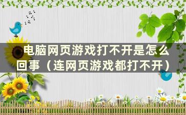 电脑网页游戏打不开是怎么回事（连网页游戏都打不开）