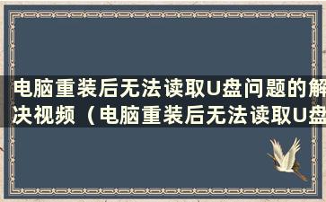 电脑重装后无法读取U盘问题的解决视频（电脑重装后无法读取U盘的问题有什么解决办法）