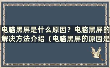 电脑黑屏是什么原因？电脑黑屏的解决方法介绍（电脑黑屏的原因是什么以及如何解决）