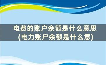 电费的账户余额是什么意思(电力账户余额是什么意)