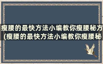 瘦腰的最快方法小编教你瘦腰秘方(瘦腰的最快方法小编教你瘦腰秘方)