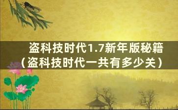 盗科技时代1.7新年版秘籍（盗科技时代一共有多少关）