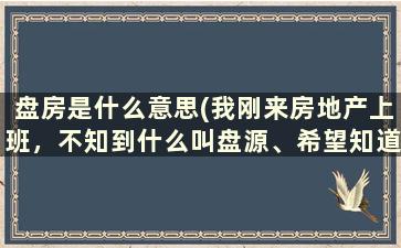 盘房是什么意思(我刚来房地产上班，不知到什么叫盘源、希望知道的告诉我)