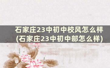 石家庄23中初中校风怎么样(石家庄23中初中部怎么样)