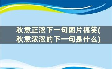 秋意正浓下一句图片搞笑(秋意浓浓的下一句是什么)