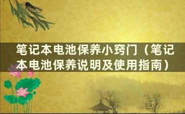 笔记本电池保养小窍门（笔记本电池保养说明及使用指南）