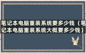 笔记本电脑重装系统要多少钱（笔记本电脑重装系统大概要多少钱）