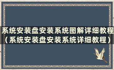 系统安装盘安装系统图解详细教程（系统安装盘安装系统详细教程）