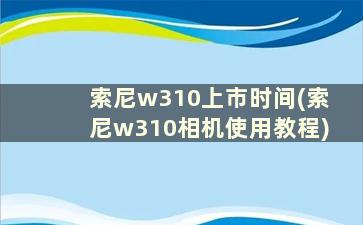 索尼w310上市时间(索尼w310相机使用教程)