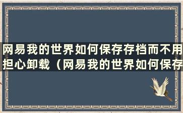 网易我的世界如何保存存档而不用担心卸载（网易我的世界如何保存数据）