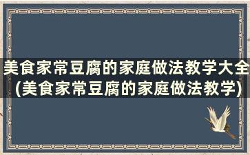 美食家常豆腐的家庭做法教学大全(美食家常豆腐的家庭做法教学)