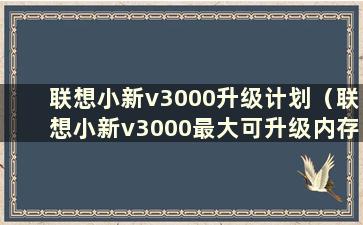 联想小新v3000升级计划（联想小新v3000最大可升级内存数GB）