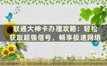 联通大神卡办理攻略：轻松获取超强信号，畅享极速网络